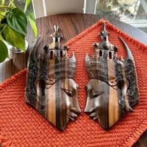 Vintage 1973 Rama & Sita Mid Century Wood Carved Rama & Sita Balinese Art Set